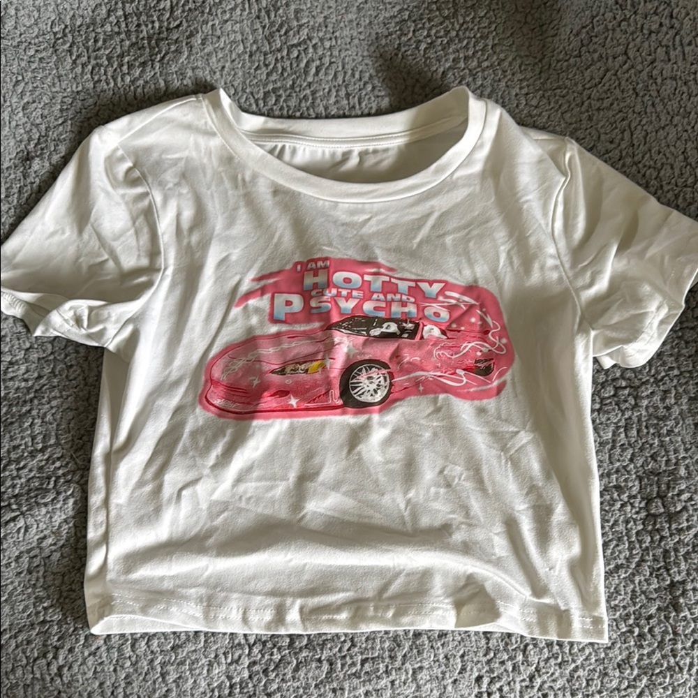SHEIN White Crop Top with Pink Graphic